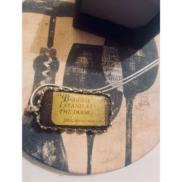 Vintage BROWN PHRASE EMBROIDERED NECKLACE - Picture 5 of 7